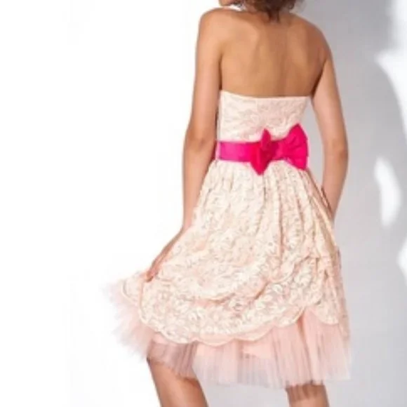 open lace back dress 1990s Betsey Johnson Vintage Pink Dress Black Net Overlay & Lace Trim –  Modig